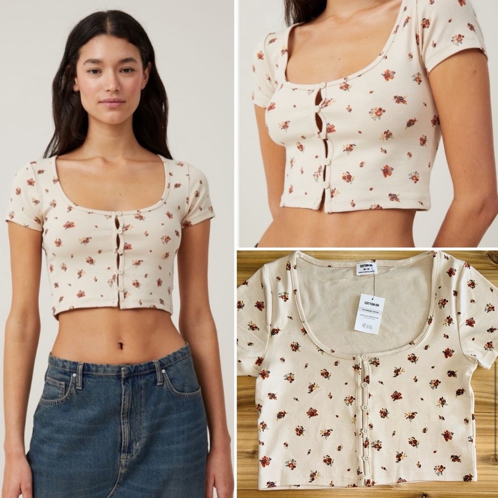 NEW Cotton On Sammie Scoop Neck Short Sleeve Crop Top Women’s size Medium NWT